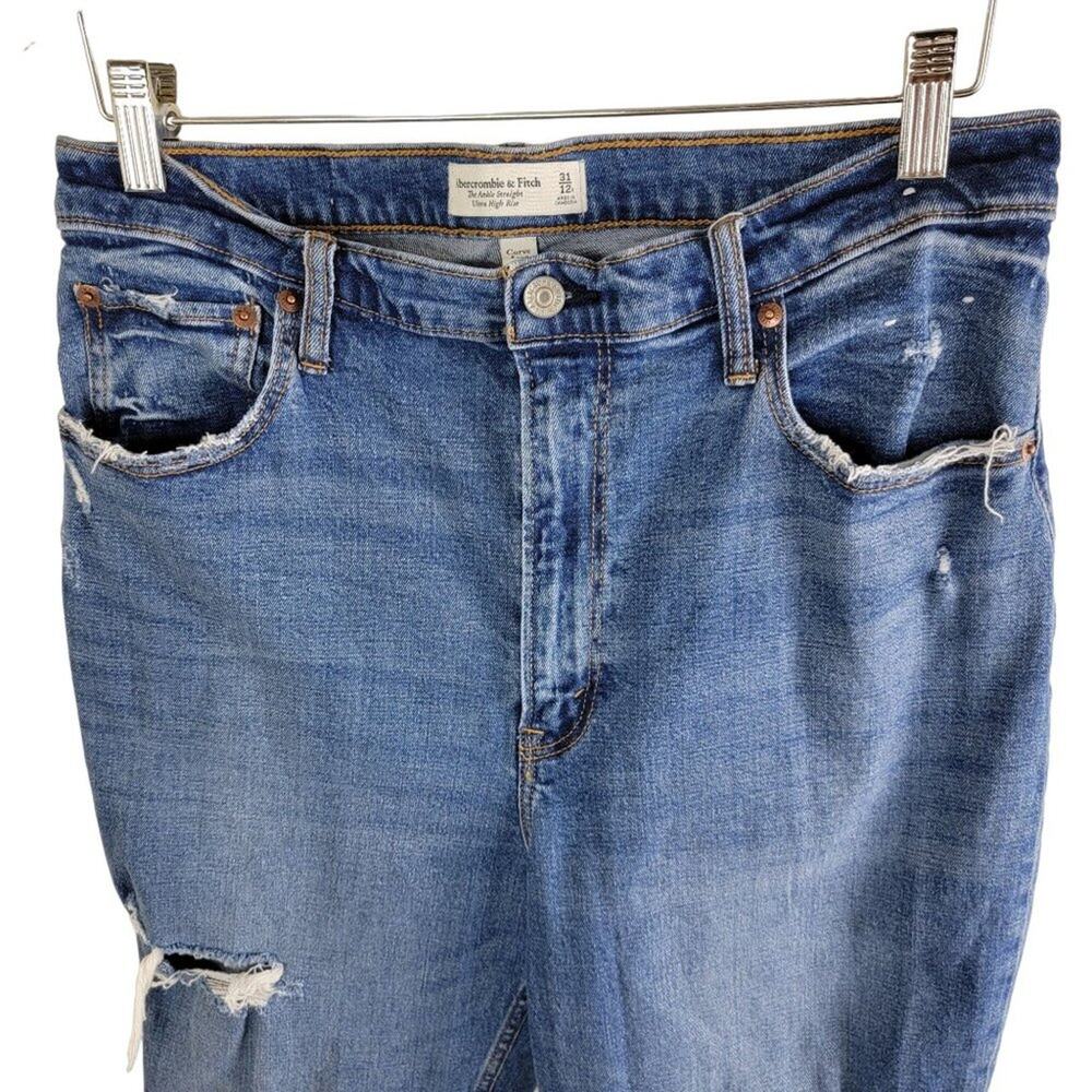 The Abercrombie & Fitch Ankle Straight Ultra Rise Jeans Womens size 31/12 Blue - Picture 4 of 8